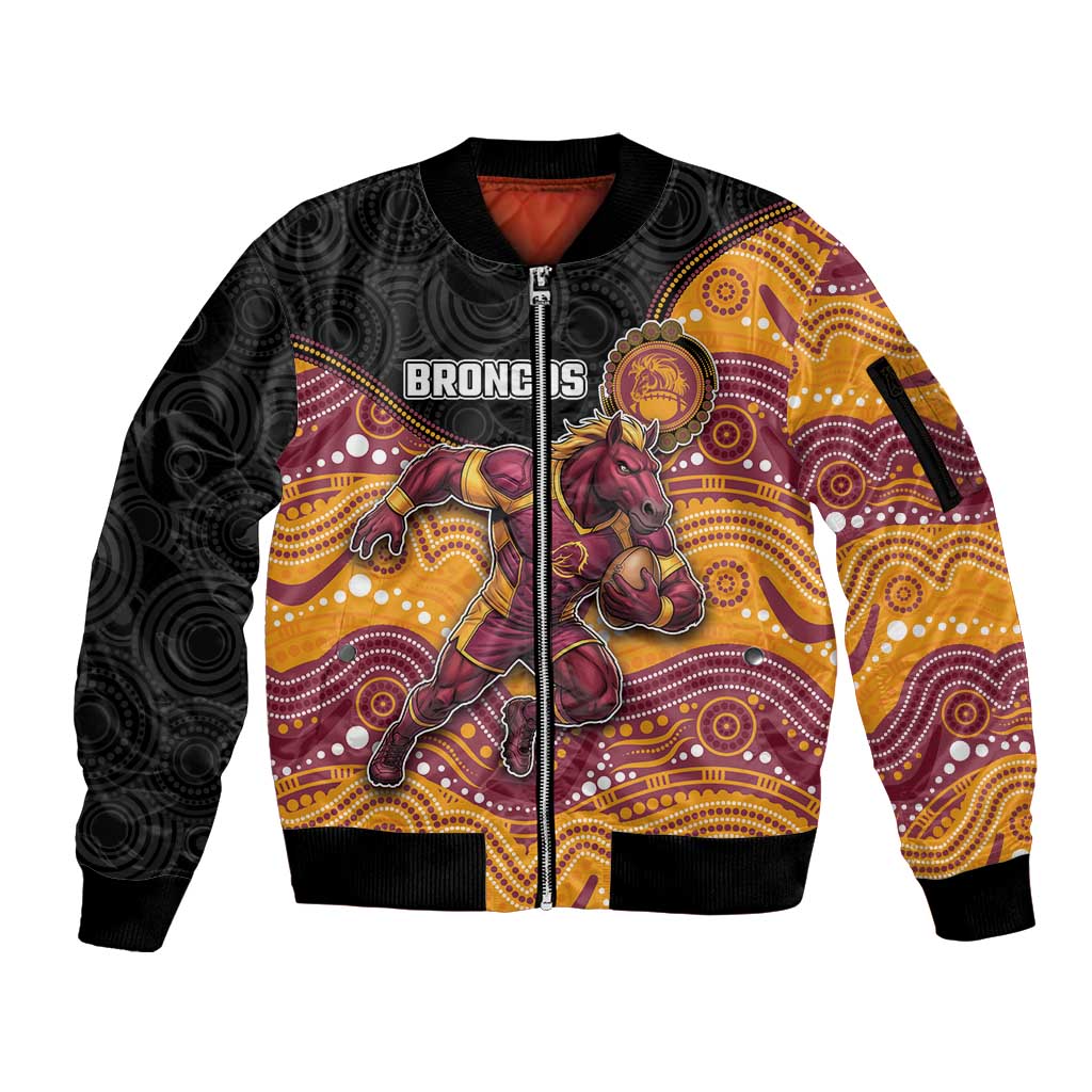 Custom Broncos Sleeve Zip Bomber Jacket Horse Mascot With Aboriginal Indigenous