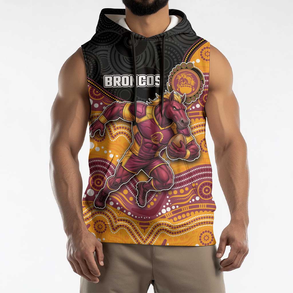 Custom Broncos Sleeveless Hoodie Horse Mascot With Aboriginal Indigenous