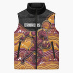 Custom Broncos Sleeveless Puffer Jacket Horse Mascot With Aboriginal Indigenous