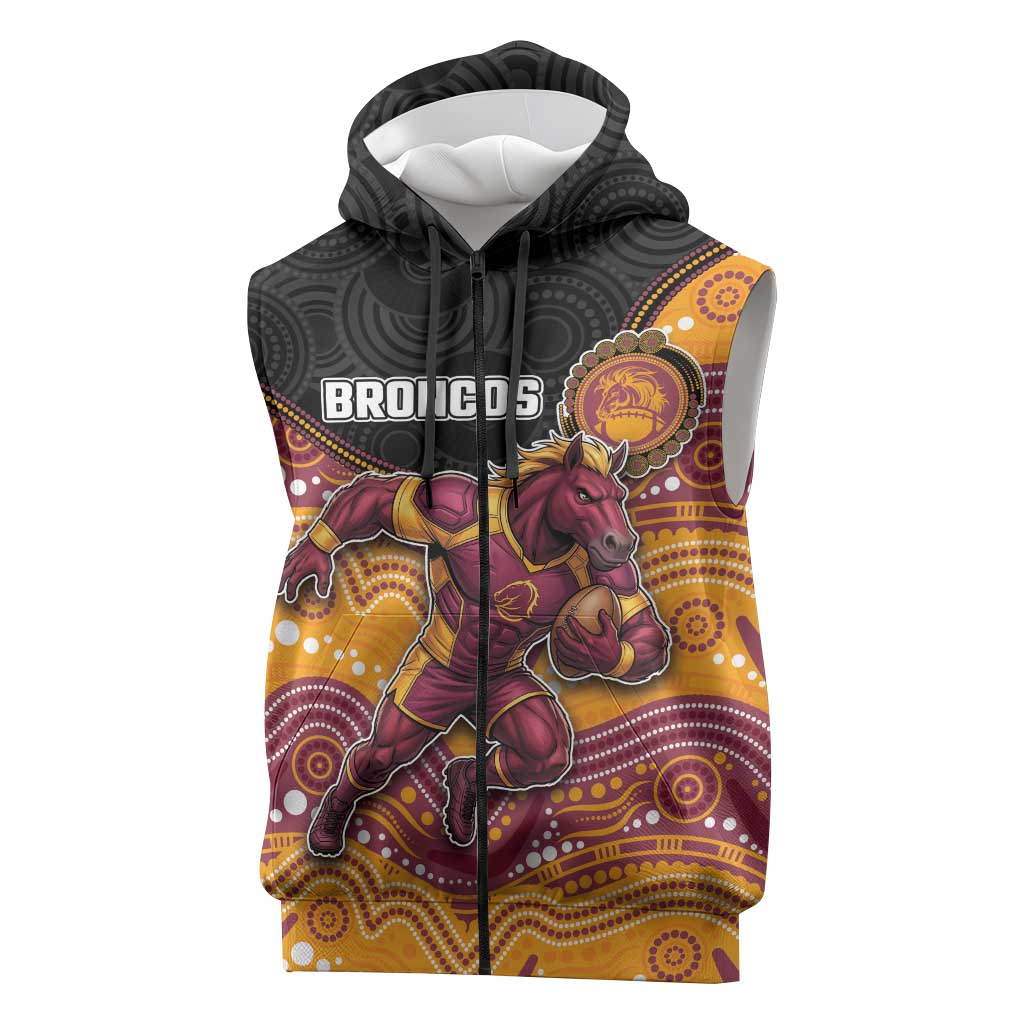 Custom Broncos Sleeveless Zip Hoodie Horse Mascot With Aboriginal Indigenous