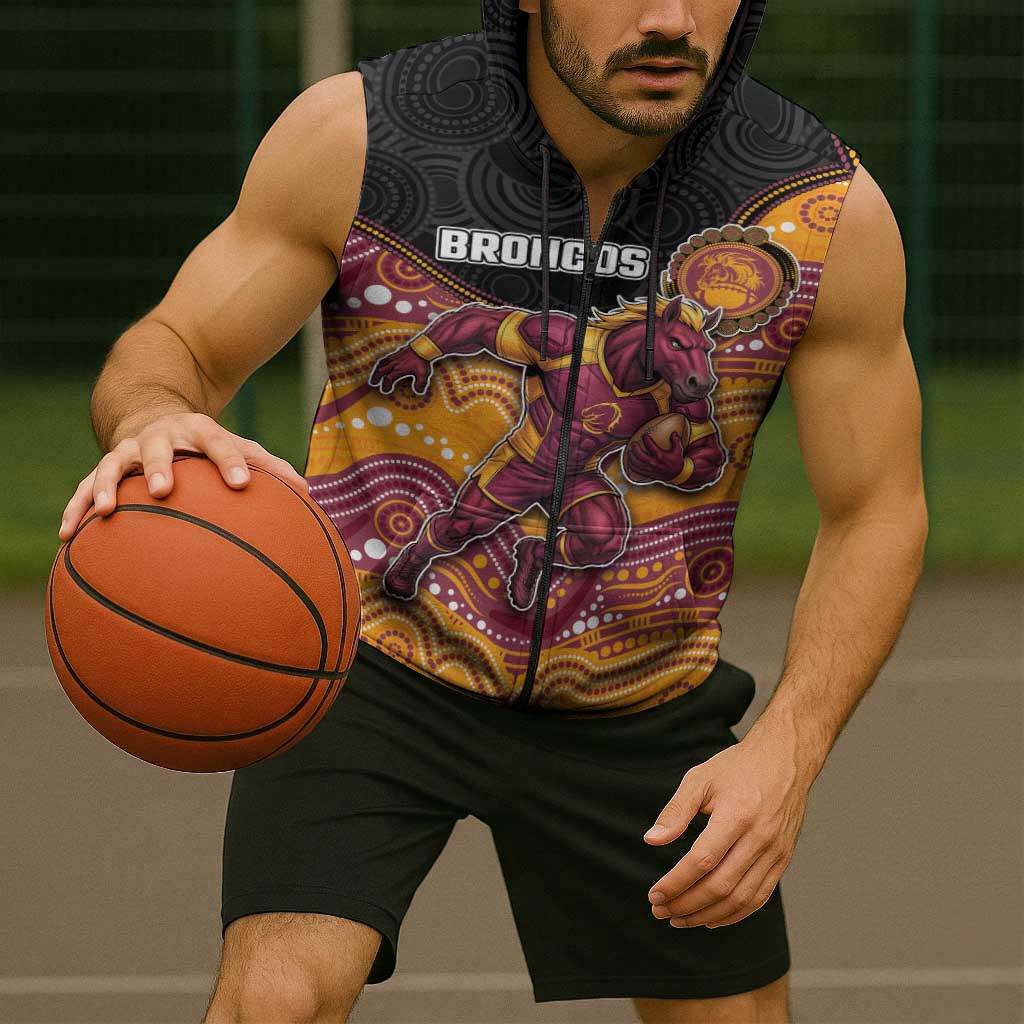Custom Broncos Sleeveless Zip Hoodie Horse Mascot With Aboriginal Indigenous