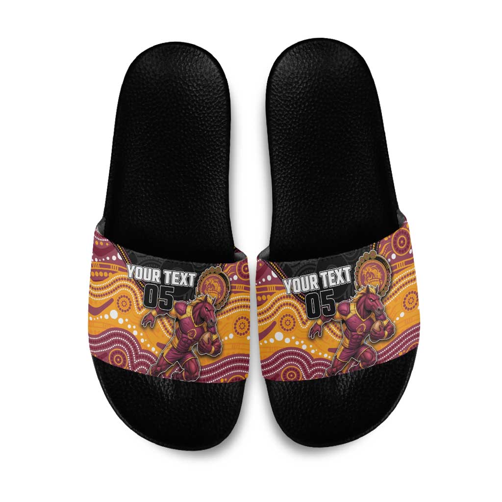Custom Broncos Slide Sandals Horse Mascot With Aboriginal Indigenous