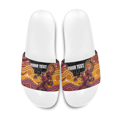 Custom Broncos Slide Sandals Horse Mascot With Aboriginal Indigenous