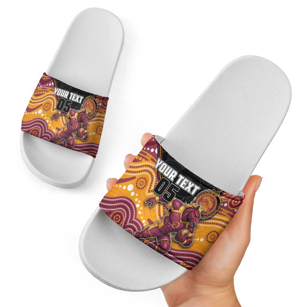 Custom Broncos Slide Sandals Horse Mascot With Aboriginal Indigenous