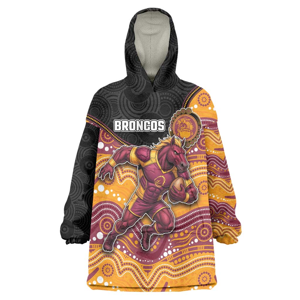 Custom Broncos Wearable Blanket Hoodie Horse Mascot With Aboriginal Indigenous