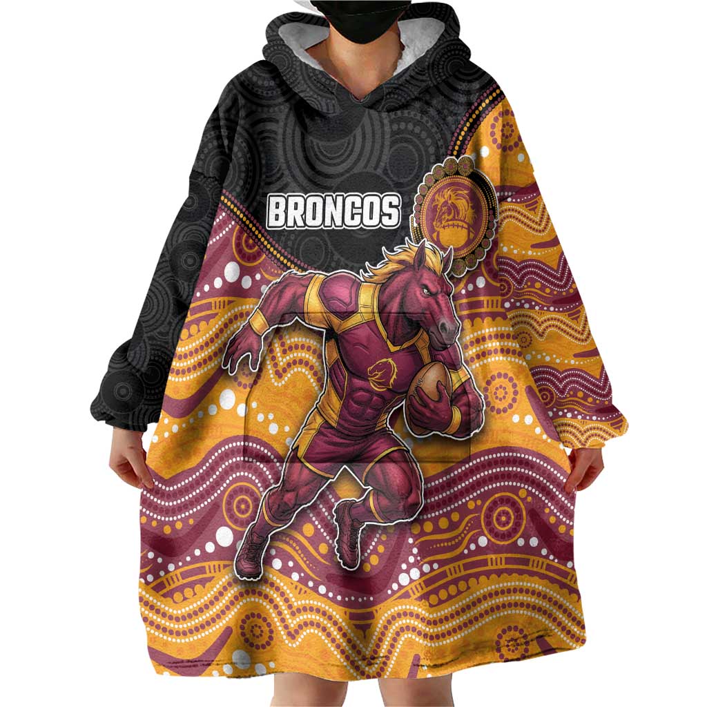 Custom Broncos Wearable Blanket Hoodie Horse Mascot With Aboriginal Indigenous