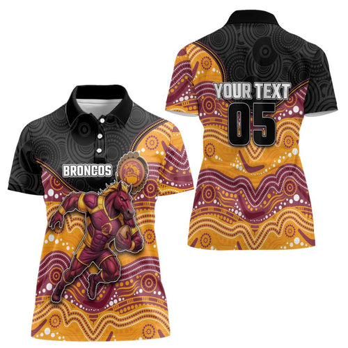 Custom Broncos Women Polo Shirt Horse Mascot With Aboriginal Indigenous