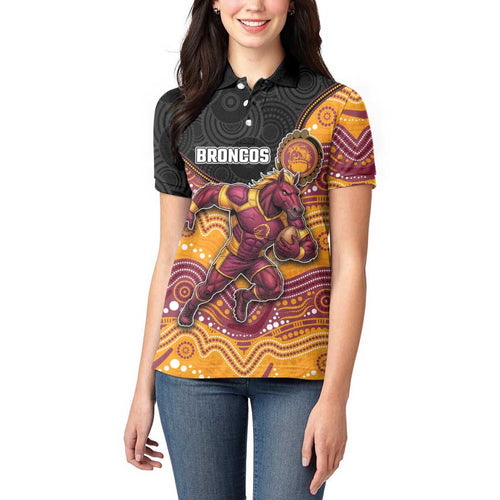 Custom Broncos Women Polo Shirt Horse Mascot With Aboriginal Indigenous