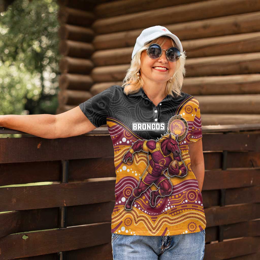 Custom Broncos Women Polo Shirt Horse Mascot With Aboriginal Indigenous