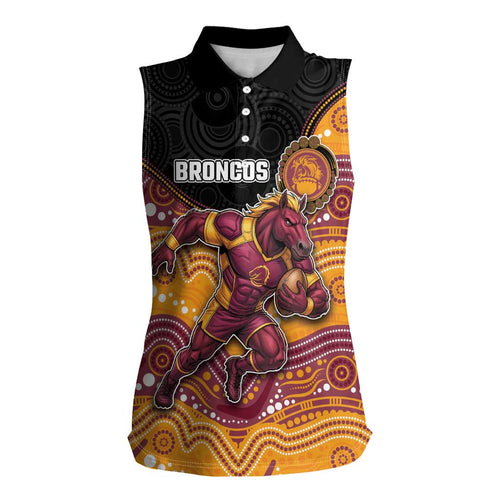 Custom Broncos Women Sleeveless Polo Shirt Horse Mascot With Aboriginal Indigenous
