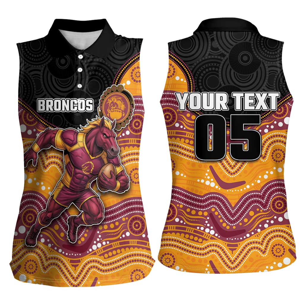 Custom Broncos Women Sleeveless Polo Shirt Horse Mascot With Aboriginal Indigenous