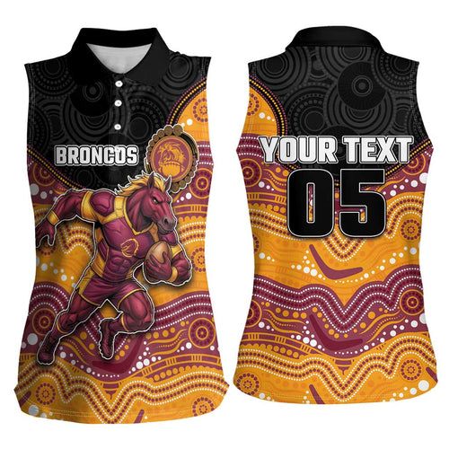 Custom Broncos Women Sleeveless Polo Shirt Horse Mascot With Aboriginal Indigenous