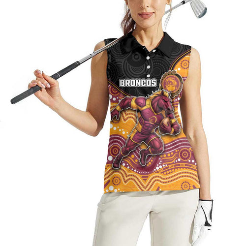Custom Broncos Women Sleeveless Polo Shirt Horse Mascot With Aboriginal Indigenous