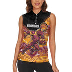 Custom Broncos Women Sleeveless Polo Shirt Horse Mascot With Aboriginal Indigenous