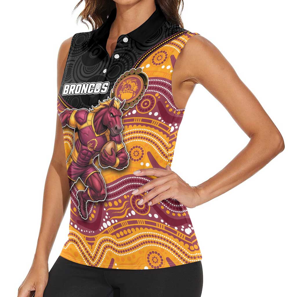 Custom Broncos Women Sleeveless Polo Shirt Horse Mascot With Aboriginal Indigenous