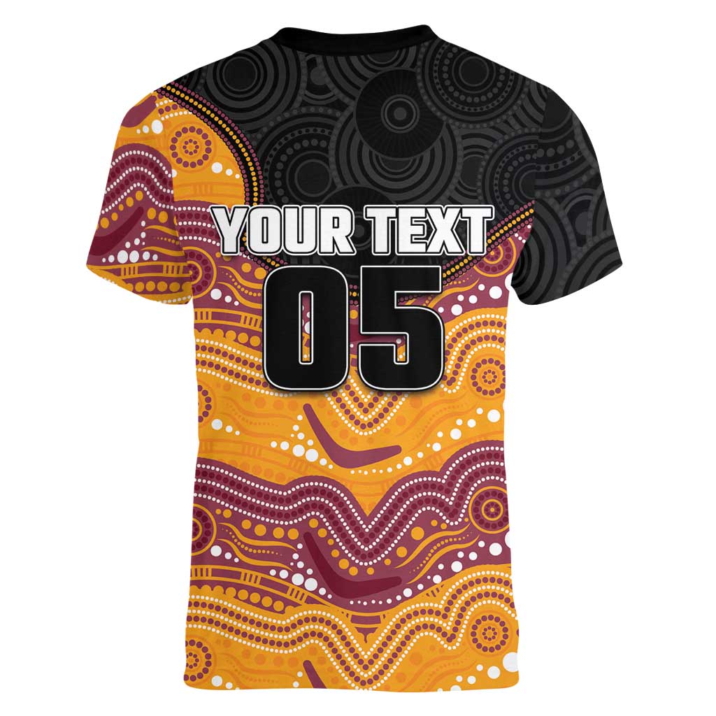 Custom Broncos Women V-Neck T-Shirt Horse Mascot With Aboriginal Indigenous