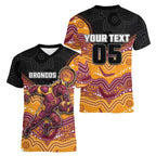 Custom Broncos Women V-Neck T-Shirt Horse Mascot With Aboriginal Indigenous