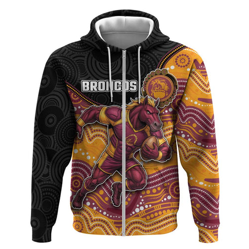 Custom Broncos Zip Hoodie Horse Mascot With Aboriginal Indigenous
