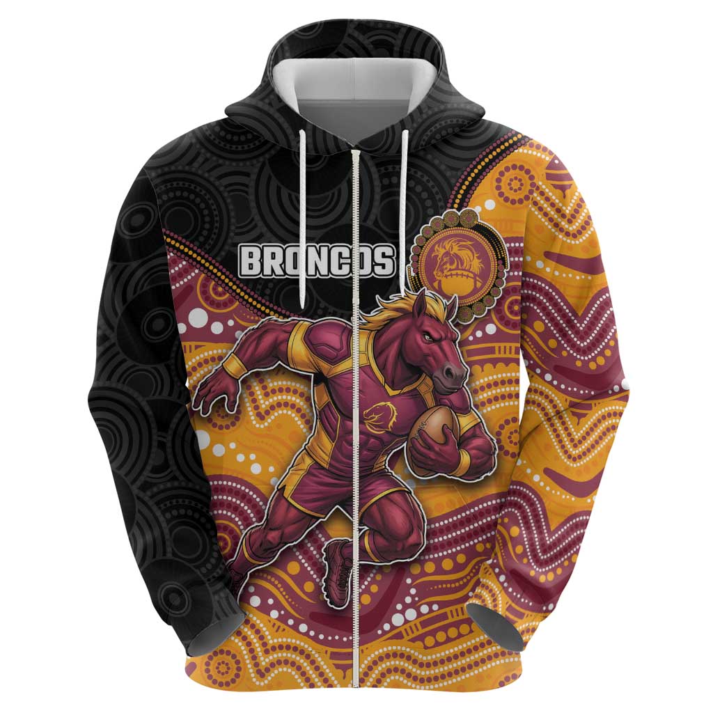 Custom Broncos Zip Hoodie Horse Mascot With Aboriginal Indigenous
