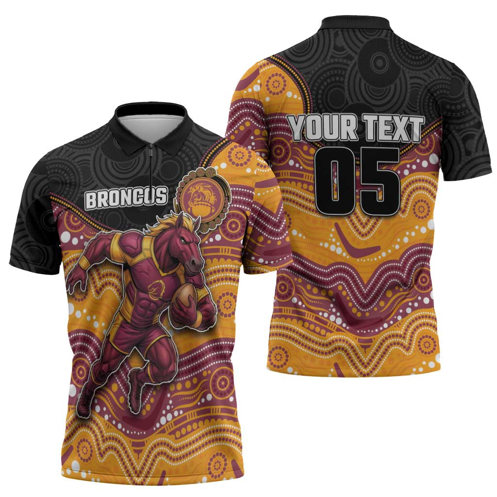 Custom Broncos Zipper Polo Shirt Horse Mascot With Aboriginal Indigenous