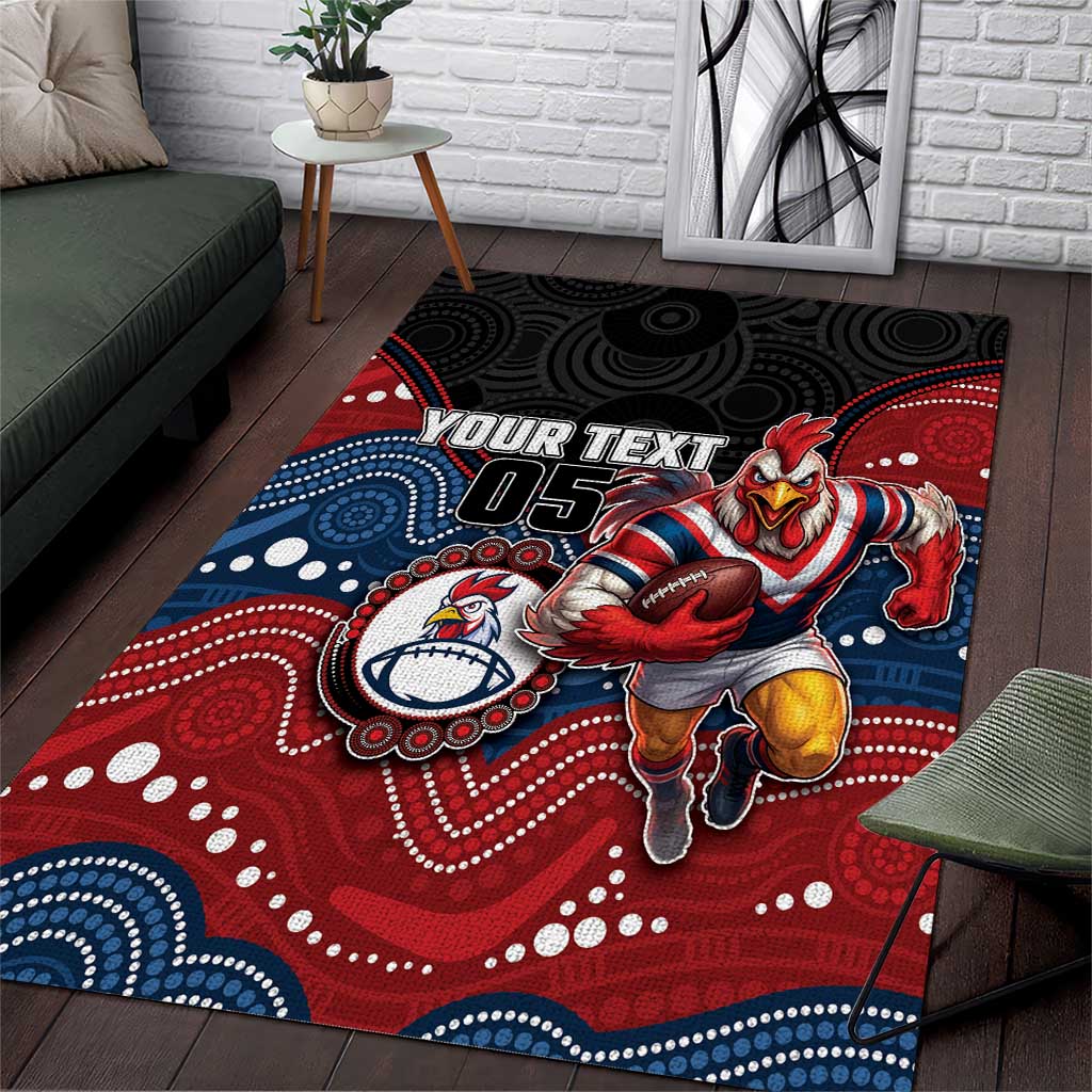 Custom Roosters Area Rug Chicken Mascot With Aboriginal Indigenous