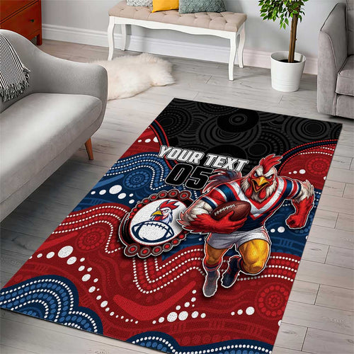 Custom Roosters Area Rug Chicken Mascot With Aboriginal Indigenous