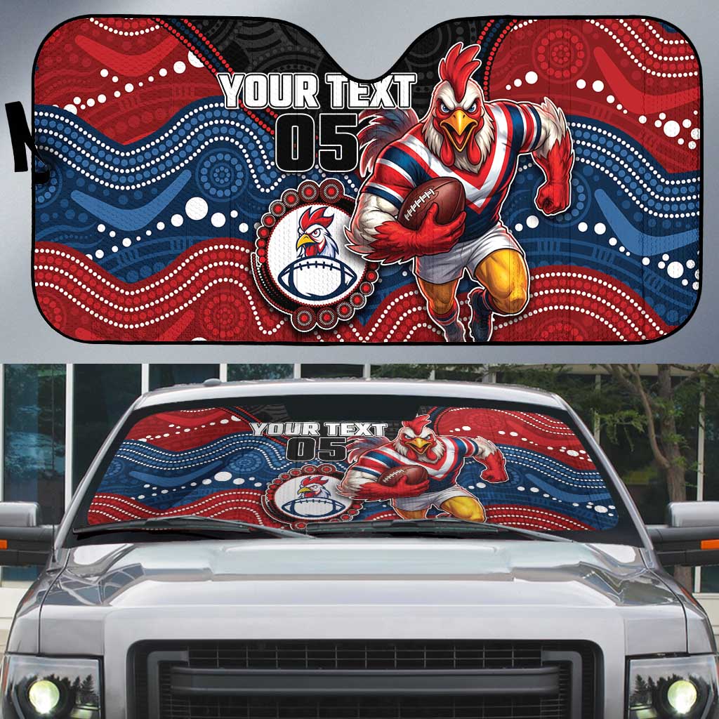 Custom Roosters Auto Sun Shade Chicken Mascot With Aboriginal Indigenous