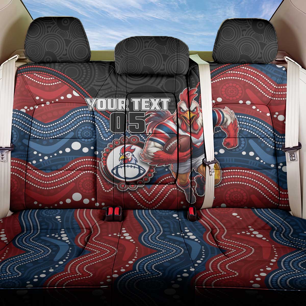 Custom Roosters Back Car Seat Cover Chicken Mascot With Aboriginal Indigenous