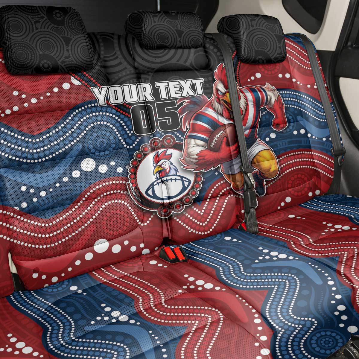 Custom Roosters Back Car Seat Cover Chicken Mascot With Aboriginal Indigenous