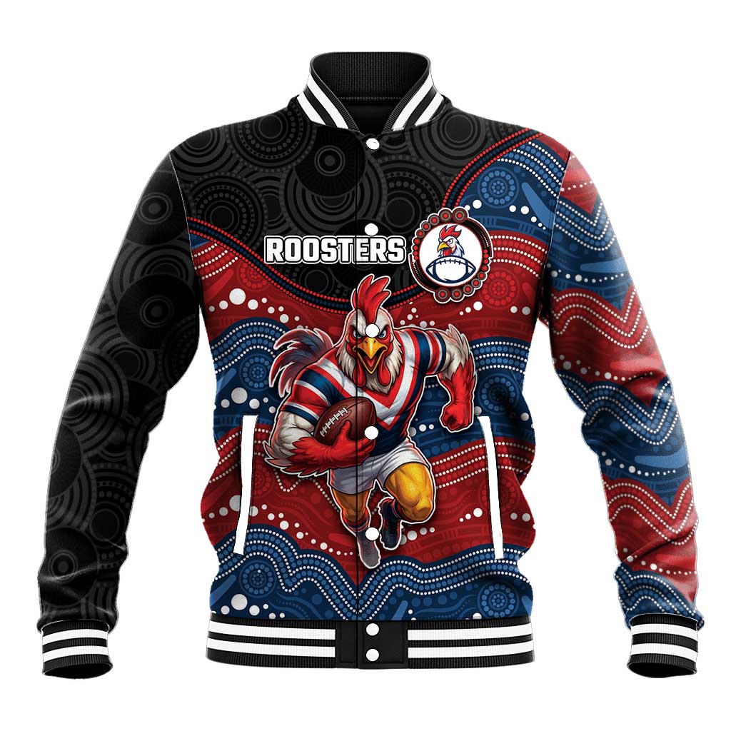 Custom Roosters Baseball Jacket Chicken Mascot With Aboriginal Indigenous
