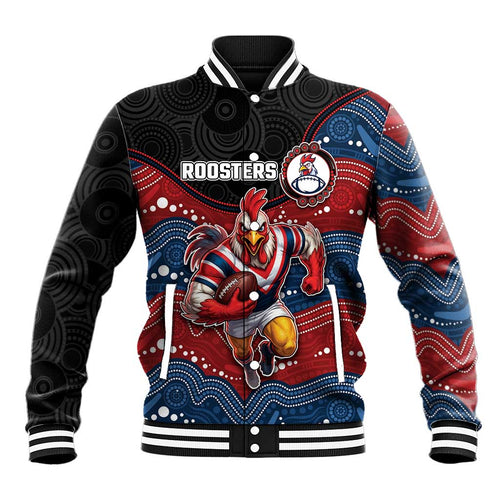 Custom Roosters Baseball Jacket Chicken Mascot With Aboriginal Indigenous