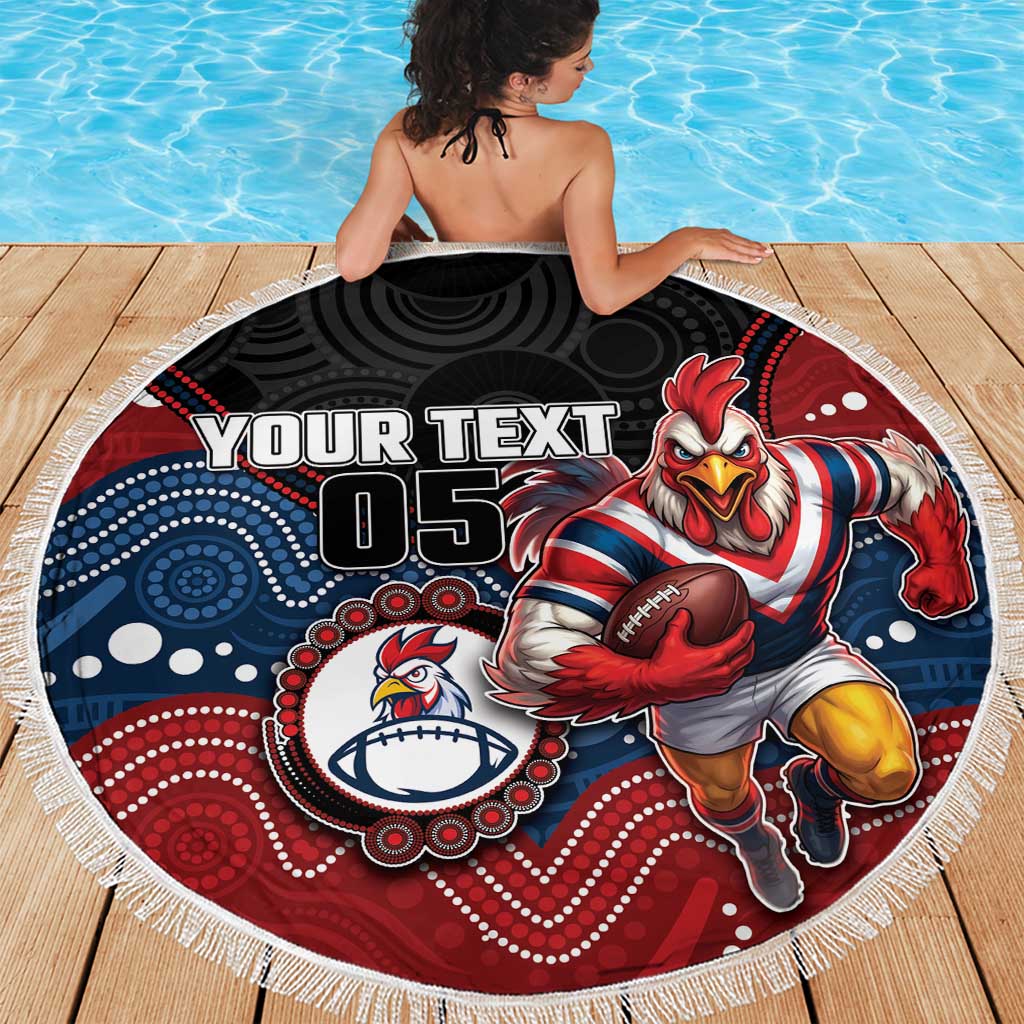 Custom Roosters Beach Blanket Chicken Mascot With Aboriginal Indigenous