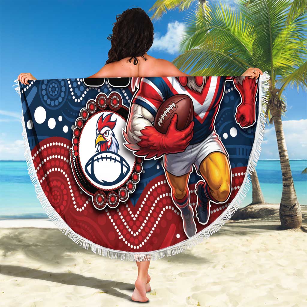 Custom Roosters Beach Blanket Chicken Mascot With Aboriginal Indigenous