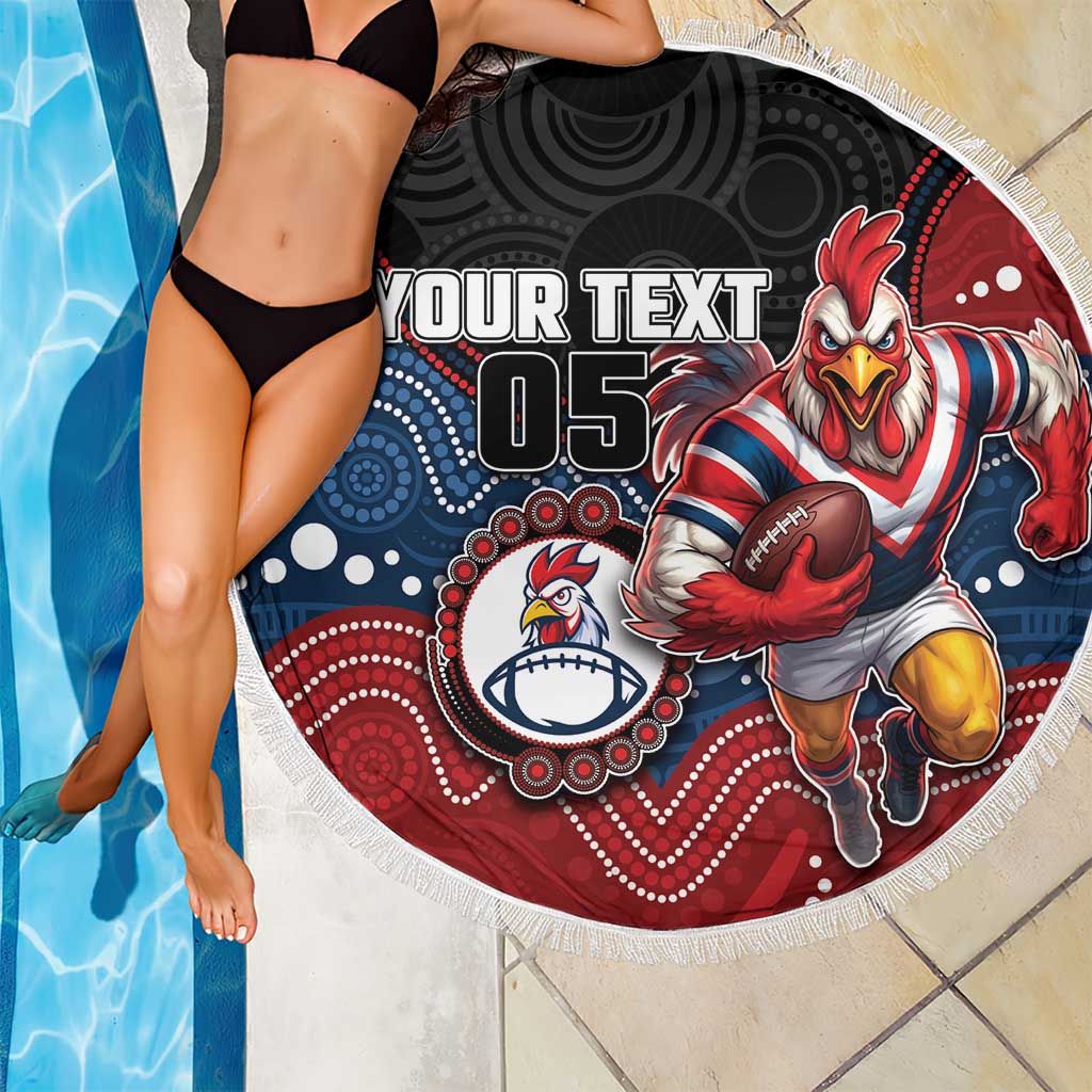 Custom Roosters Beach Blanket Chicken Mascot With Aboriginal Indigenous