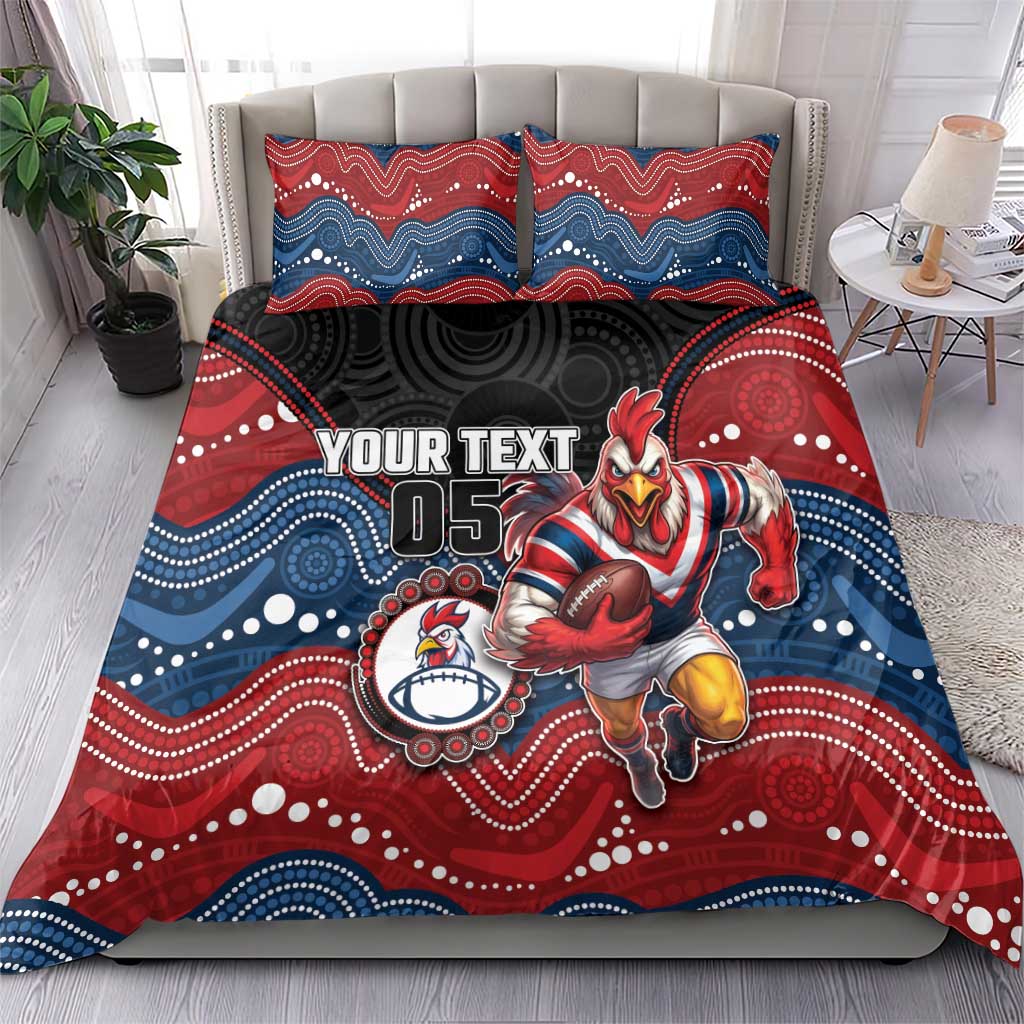 Custom Roosters Bedding Set Chicken Mascot With Aboriginal Indigenous