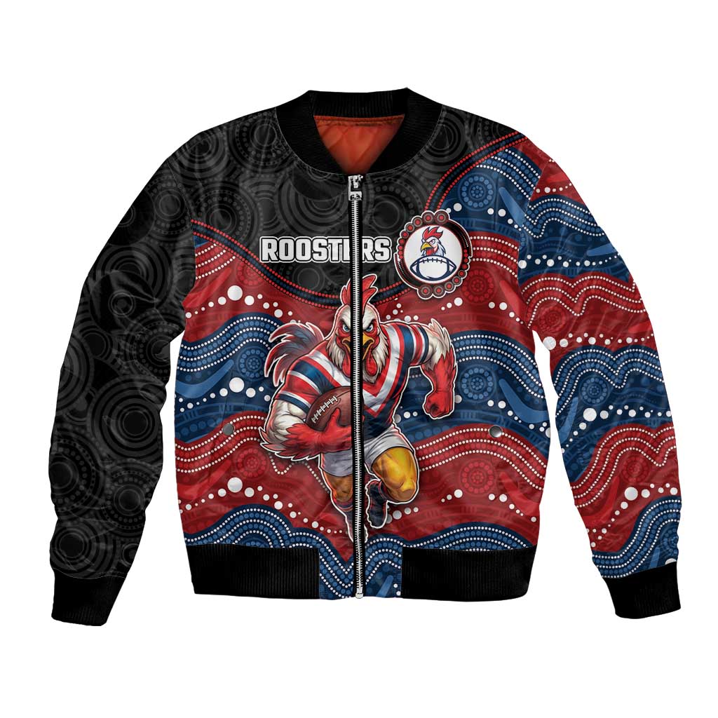 Custom Roosters Bomber Jacket Chicken Mascot With Aboriginal Indigenous