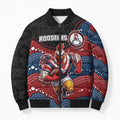 Custom Roosters Bomber Puffer Jacket Chicken Mascot With Aboriginal Indigenous