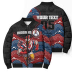 Custom Roosters Bomber Puffer Jacket Chicken Mascot With Aboriginal Indigenous