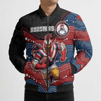 Custom Roosters Bomber Puffer Jacket Chicken Mascot With Aboriginal Indigenous