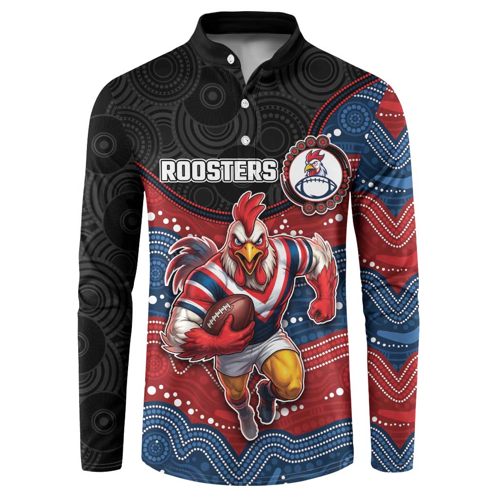Custom Roosters Button Sweatshirt Chicken Mascot With Aboriginal Indigenous