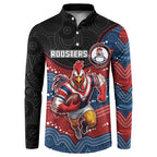Custom Roosters Button Sweatshirt Chicken Mascot With Aboriginal Indigenous