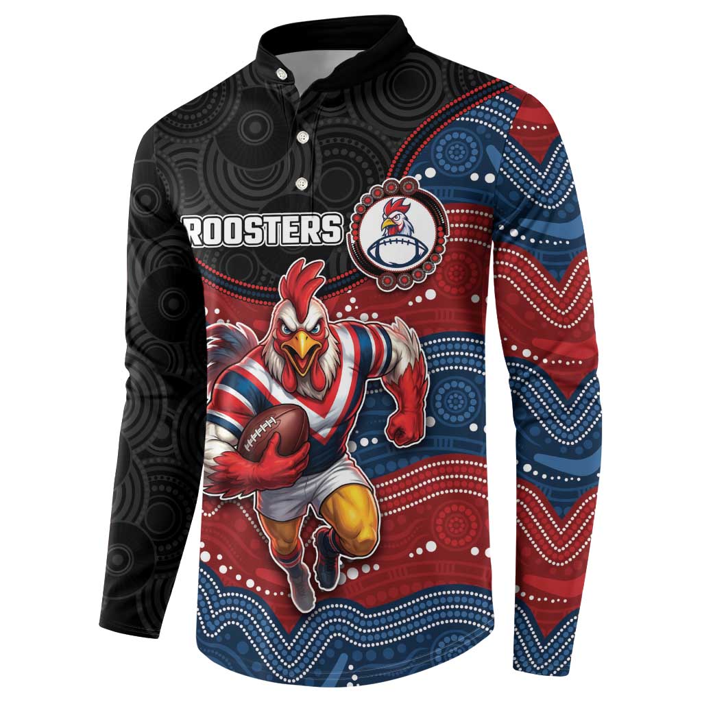 Custom Roosters Button Sweatshirt Chicken Mascot With Aboriginal Indigenous