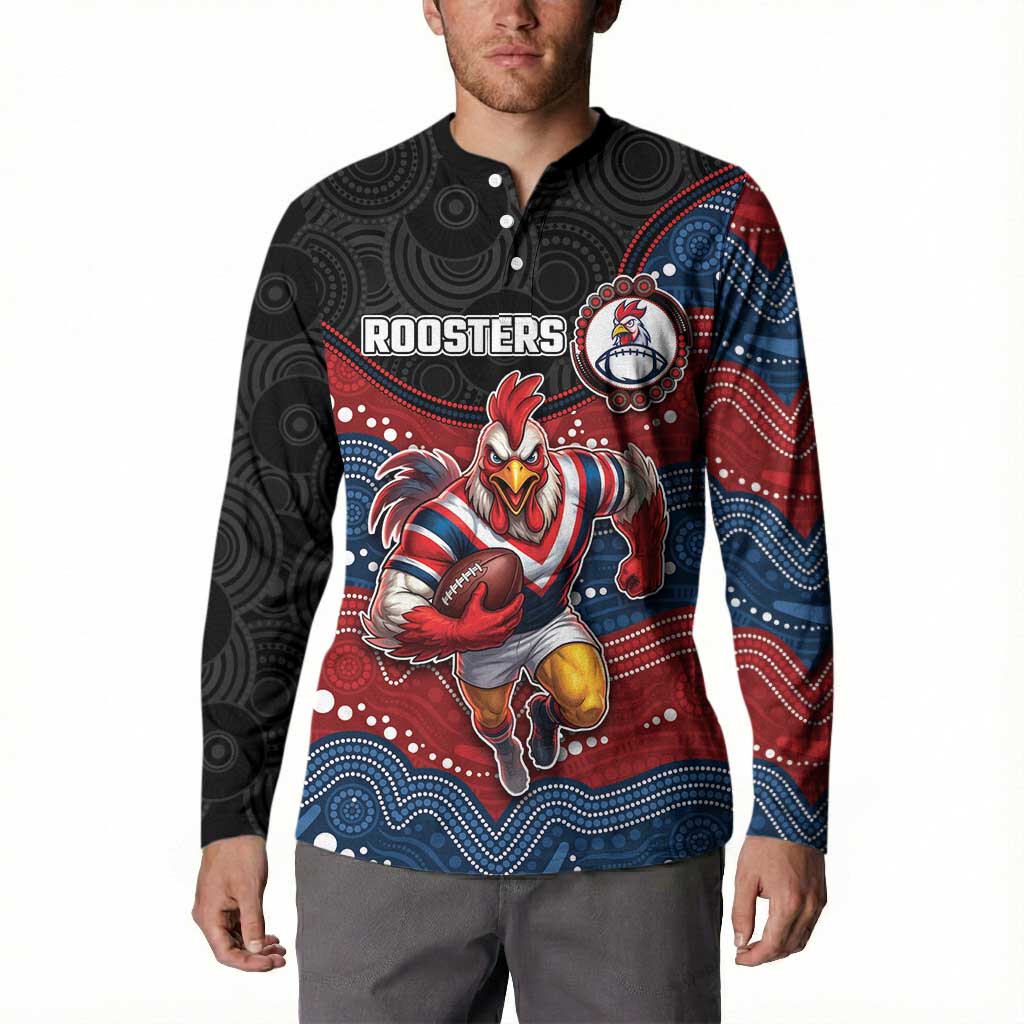 Custom Roosters Button Sweatshirt Chicken Mascot With Aboriginal Indigenous