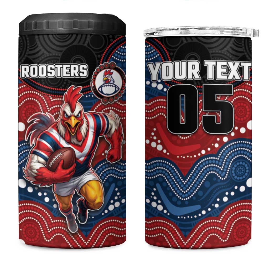 Custom Roosters 4 in 1 Can Cooler Tumbler Chicken Mascot With Aboriginal Indigenous