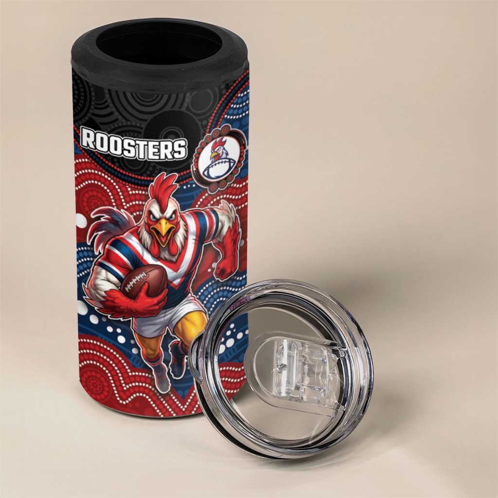 Custom Roosters 4 in 1 Can Cooler Tumbler Chicken Mascot With Aboriginal Indigenous