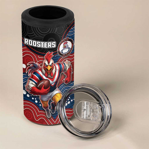 Custom Roosters 4 in 1 Can Cooler Tumbler Chicken Mascot With Aboriginal Indigenous