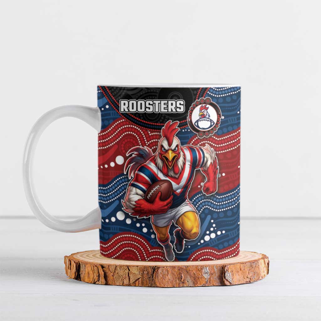 Custom Roosters Ceramic Mug Chicken Mascot With Aboriginal Indigenous