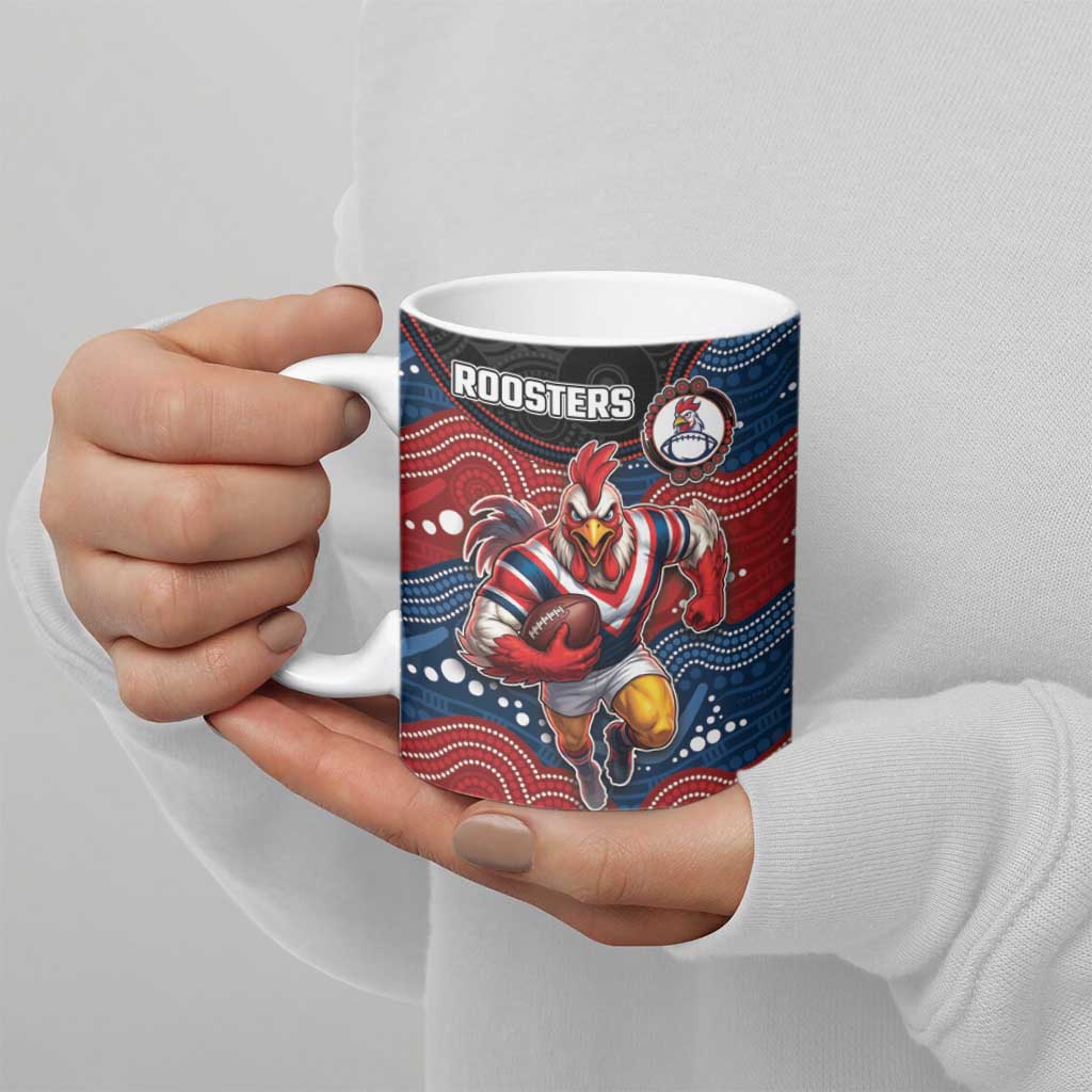 Custom Roosters Ceramic Mug Chicken Mascot With Aboriginal Indigenous