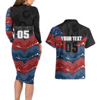 Custom Roosters Couples Matching Long Sleeve Bodycon Dress and Hawaiian Shirt Chicken Mascot With Aboriginal Indigenous
