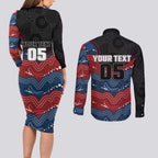 Custom Roosters Couples Matching Long Sleeve Bodycon Dress and Long Sleeve Button Shirt Chicken Mascot With Aboriginal Indigenous